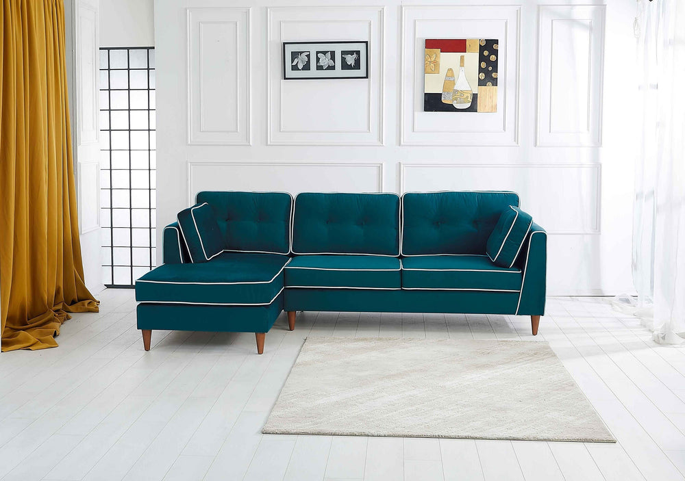 Rubeza Leo 4 Seater Left Hand Facing Chaise End Corner Sofa - Ocean Green & White