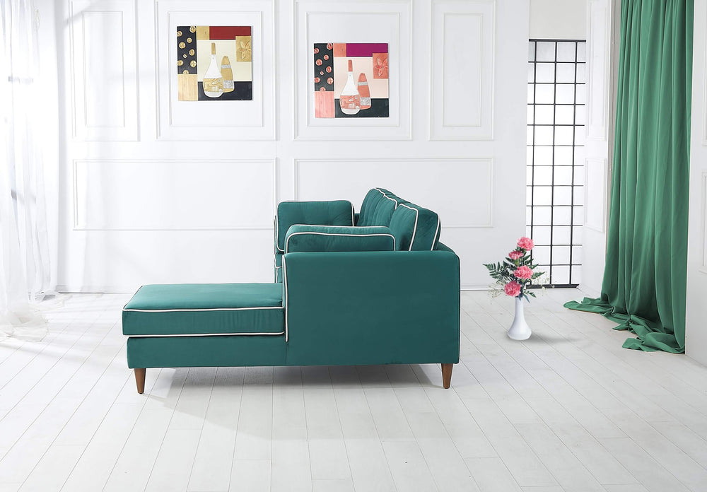 Rubeza Leo 4 Seater Right Hand Facing Chaise End Corner Sofa - Super Emerald Green & White