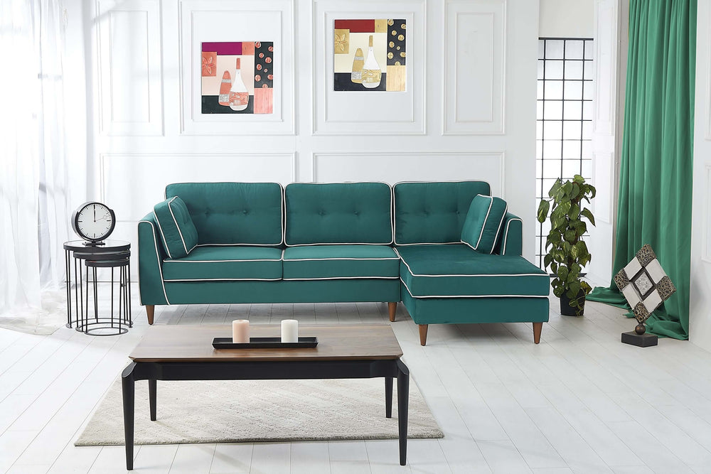 Rubeza Leo 4 Seater Right Hand Facing Chaise End Corner Sofa - Super Emerald Green & White