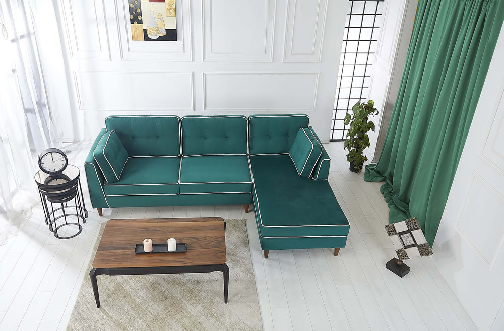 Rubeza Leo 4 Seater Right Hand Facing Chaise End Corner Sofa - Super Emerald Green & White