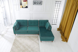 Rubeza Leo 4 Seater Right Hand Facing Chaise End Corner Sofa - Super Emerald Green & White