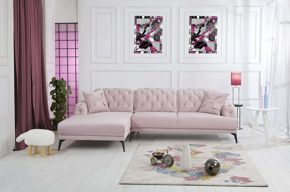 Rubeza Piera Left Hand Facing Chaise End Corner Sofa - Taffy Pink