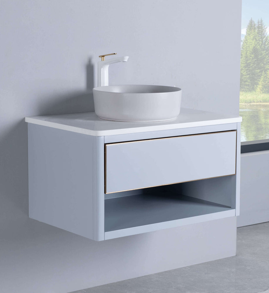 Rubeza 750mm Mauna Wall Hung Vanity Unit - Light Grey & Gold