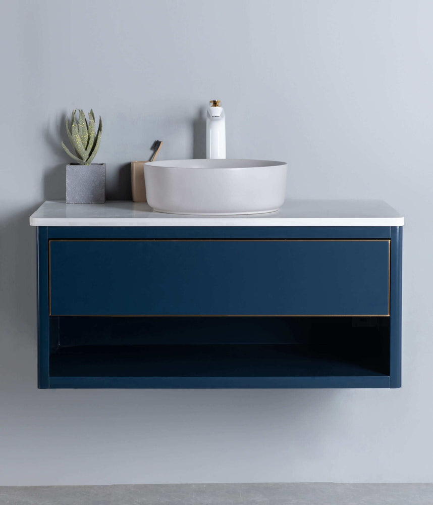 Rubeza 750mm Mauna Wall Hung Vanity Unit -  Dark Blue & Gold