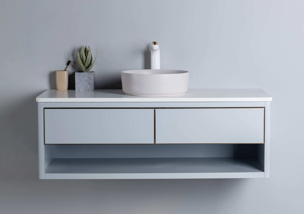 Rubeza 1200mm Mauna Wall Hung Vanity Unit - Light Grey & Gold