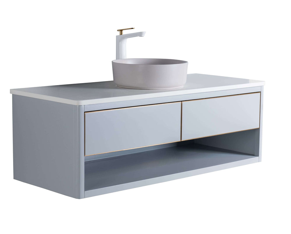 Rubeza 1200mm Mauna Wall Hung Vanity Unit - Light Grey & Gold