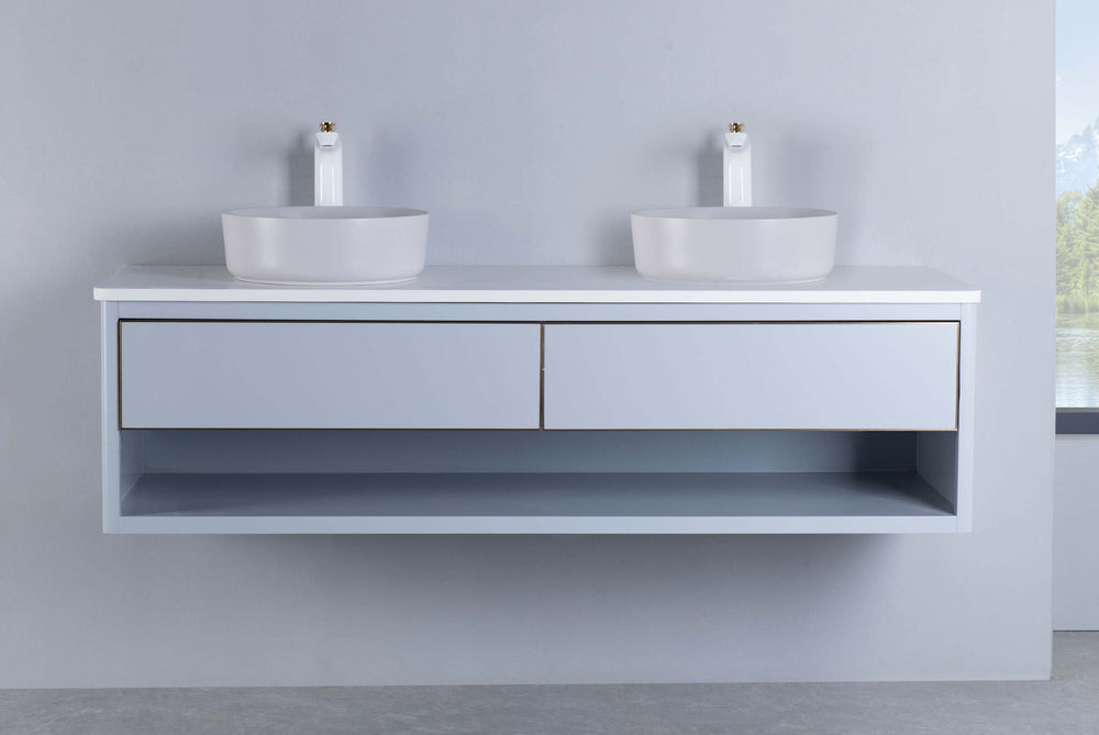 Rubeza 1500mm Mauna Wall Hung Vanity Unit - Light Grey & Gold