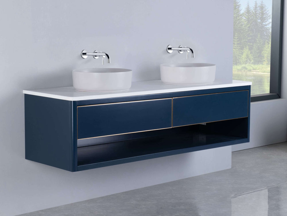 Rubeza 1500mm Mauna Wall Hung Vanity Unit - Dark Blue & Gold