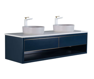 Rubeza 1500mm Mauna Wall Hung Vanity Unit - Dark Blue & Gold