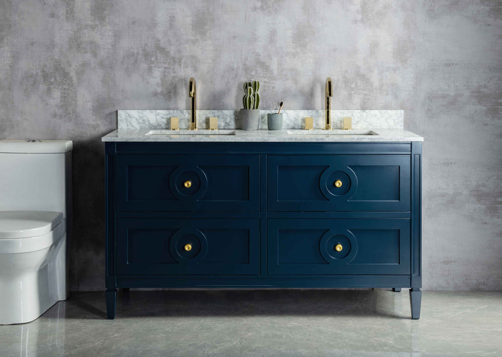 Rubeza 1500mm Layla Vanity Unit with Carrara Marble Top - Dark Blue & Gold