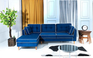 Rubeza Leo 4 Seater Left Hand Facing Chaise End Corner Sofa - Indigo Blue & White