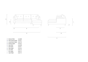 Rubeza Leo 4 Seater Right Hand Facing Chaise End Corner Sofa - Burnt Orange & White