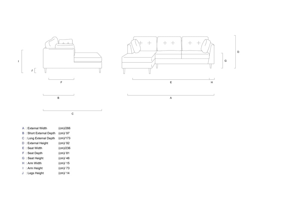 Rubeza Leo 4 Seater Left Hand Facing Chaise End Corner Sofa - Indigo Blue & White