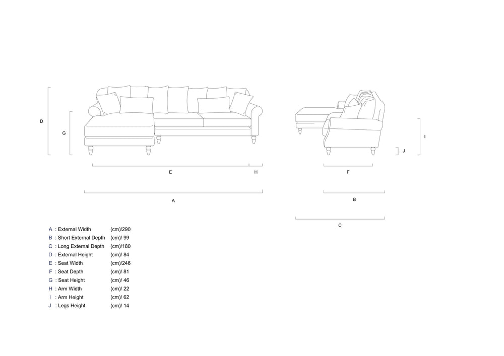 Rubeza Paula 2+Seater/Chaise - Denim Blue