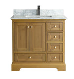 Rubeza 900mm Charleston Vanity Unit with Carrara Marble Top - Light Veneer & Gold X