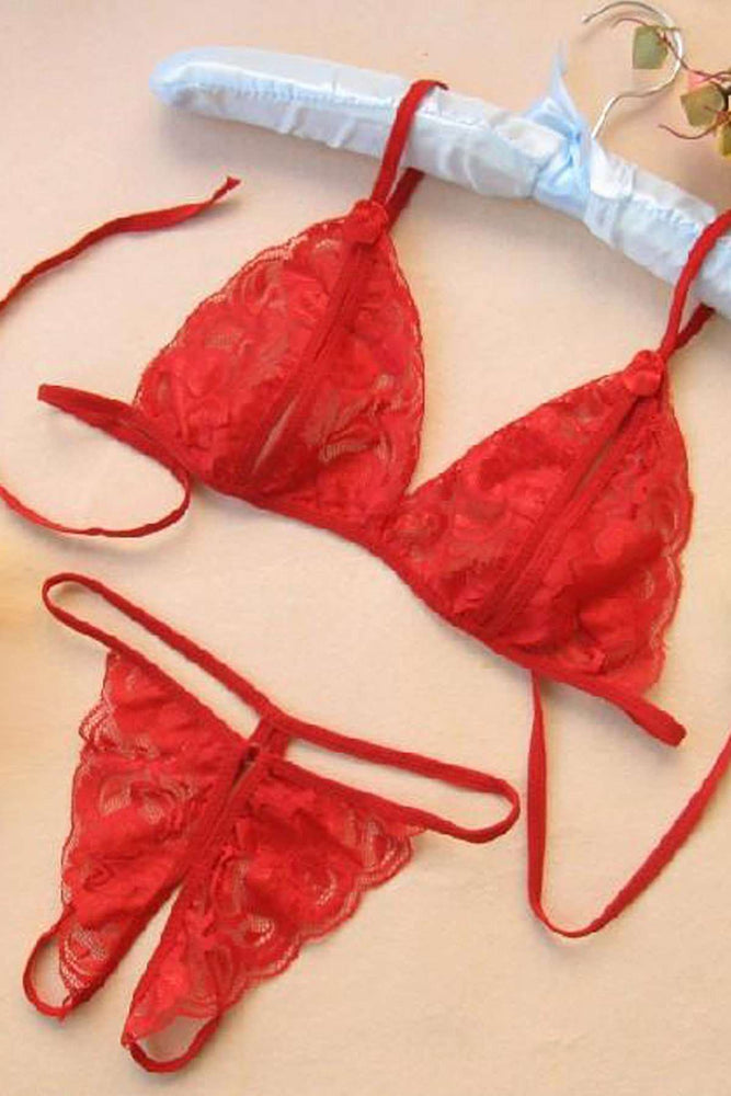 Red Lace Cupped Push-Up Bra Set