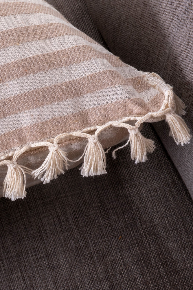 Fringed Pure Linen Cushion Cover - Striped