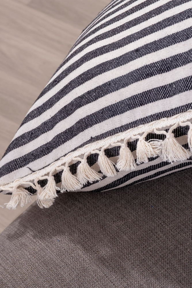 Fringed Pure Linen Cushion Cover - Striped