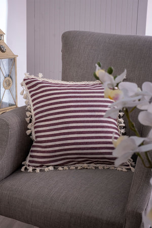 Fringed Pure Linen Cushion Cover - Striped