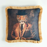 Capped Tiger Printed Velvet Cushion