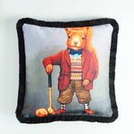 Golfer Squirrel Printed Velvet Cushion